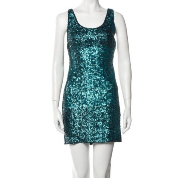 Alice & Olivia Blue Sequin Scoopneck Mini Dress - Size S - Picture 1 of 4